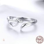 Bague silhouette de renard, design mignon en argent