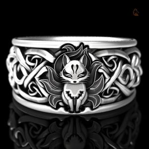 Bague Kitsune en argent avec motifs de renard