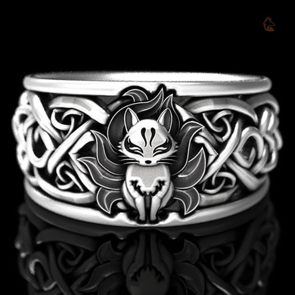 Bague Kitsune en argent avec motifs de renard