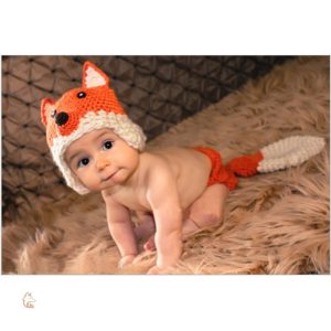 Bonnet bébé renard avec couche assortie