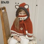 Bonnet enfant en forme de renard avec cape assortie
