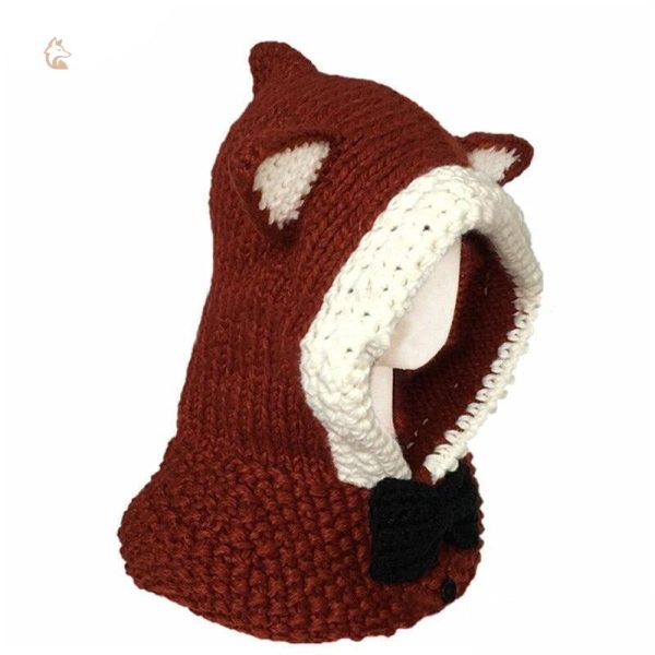Bonnet en tricot avec motif renard et capuche