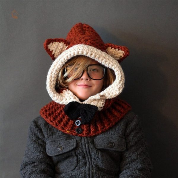 Bonnet original en tricot, style renard pour l'hiver