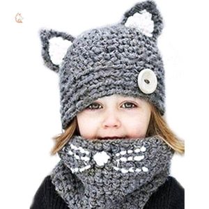 Bonnet enfant avec motif renard et écharpe douce