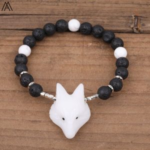 Bracelet en Pierre de Lave avec motif Renard