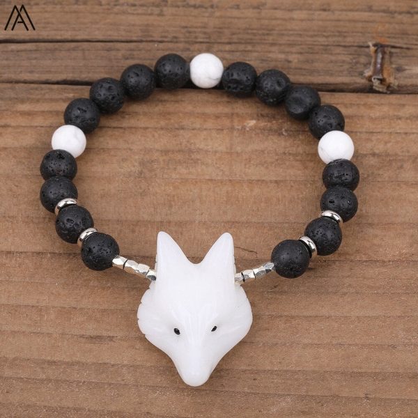 Bracelet en Pierre de Lave avec motif Renard