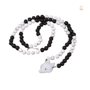Collier Renard Pierre de Lave Noir et Blanc