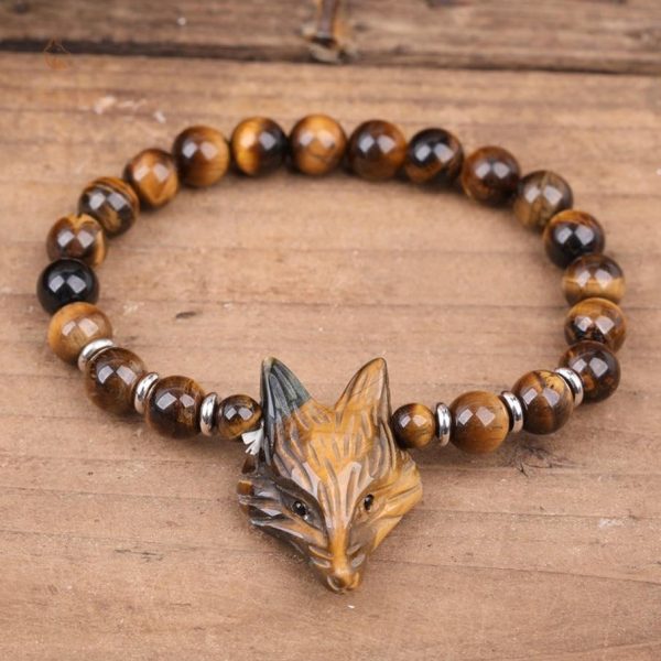 Bijou en pierre Oeil de Tigre, motif Renard