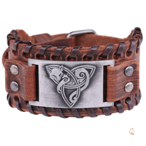 Bracelet Renard Viking en cuir avec symbole de triquetra