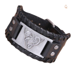 Bracelet Renard Viking en cuir noir avec motif Triquetra