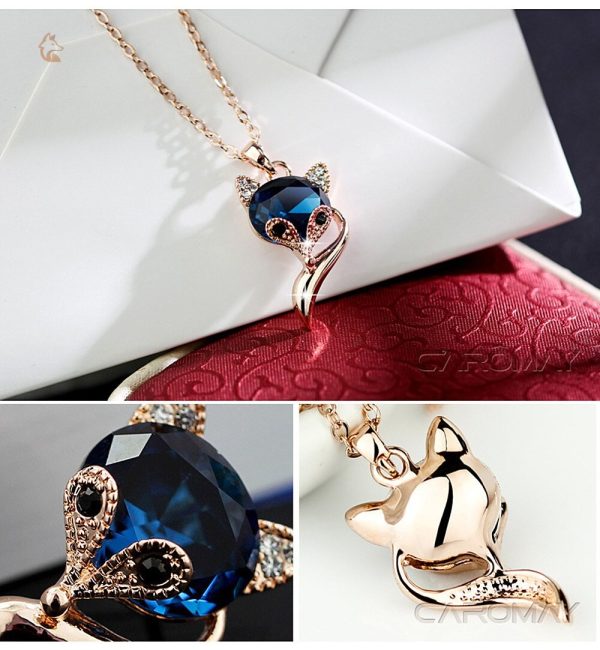 Collier tendance avec motif de renard et bleu