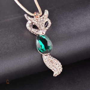Collier chic renard, accessoire tendance émeraude