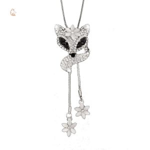 Collier Femme Renard en Argent avec Diamants