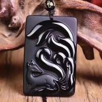 Accessoire masculin, collier renard en obsidienne