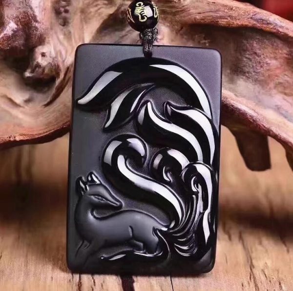Accessoire masculin, collier renard en obsidienne