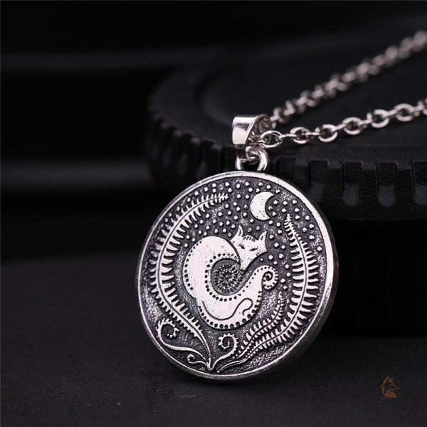 Accessoire de mode : collier renard et lune en argent
