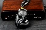 Collier tendance avec renard en obsidienne