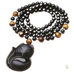 Collier Renard en obsidienne avec perles décoratives