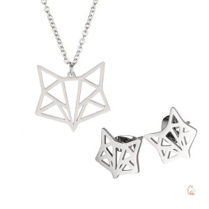 Collier Renard Origami et Boucle d'oreille en Argent
