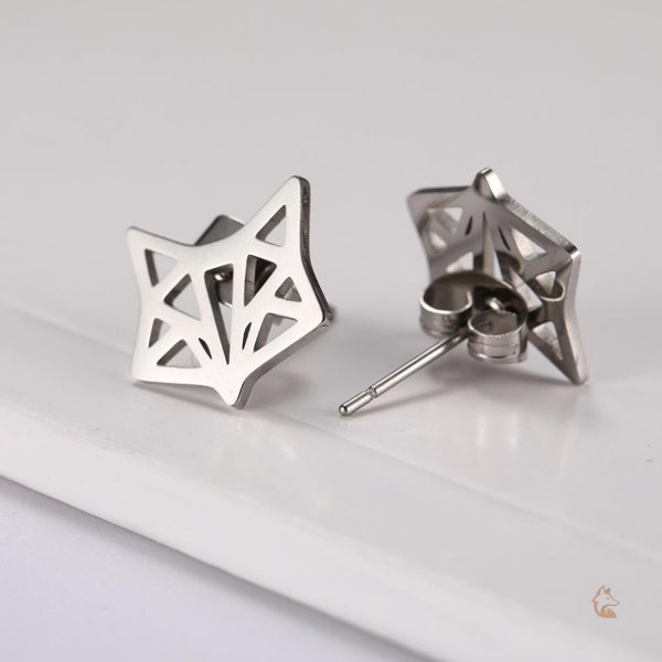 Renard en origami : collier et boucles d'oreilles argentées