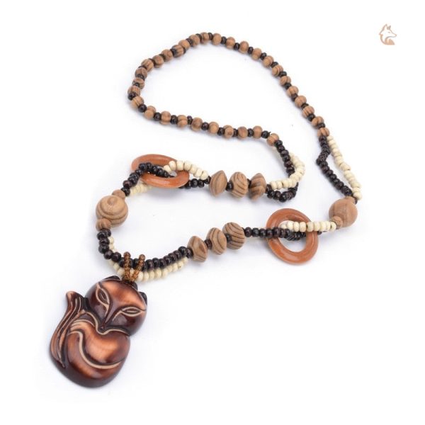 Collier Renard en Bois, design totem unique
