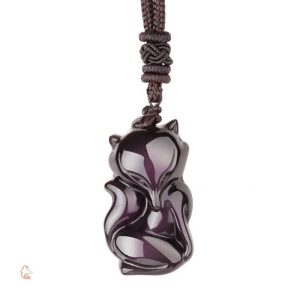 Collier Renard Totem en Obsidienne
