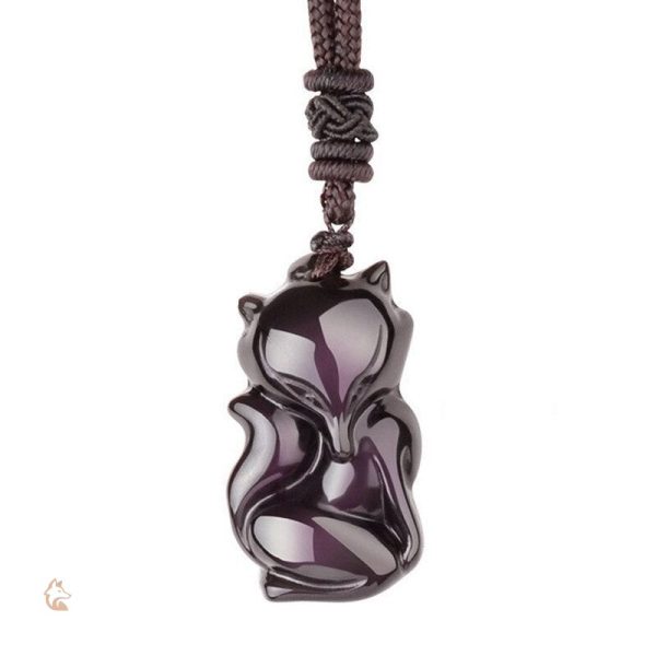 Collier Renard Totem en Obsidienne