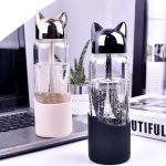 Bouteille Renard en verre transparent doré