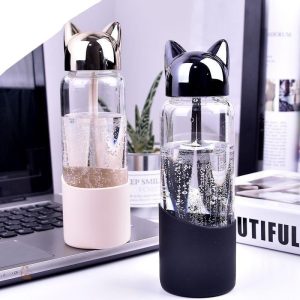 Bouteille Renard en verre transparent doré