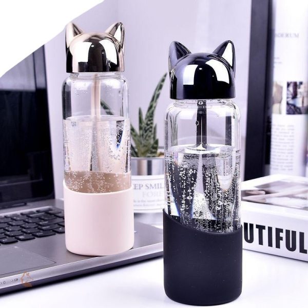 Bouteille Renard en verre transparent doré
