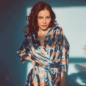 Robe pyjama bleue avec motif renard pour femme