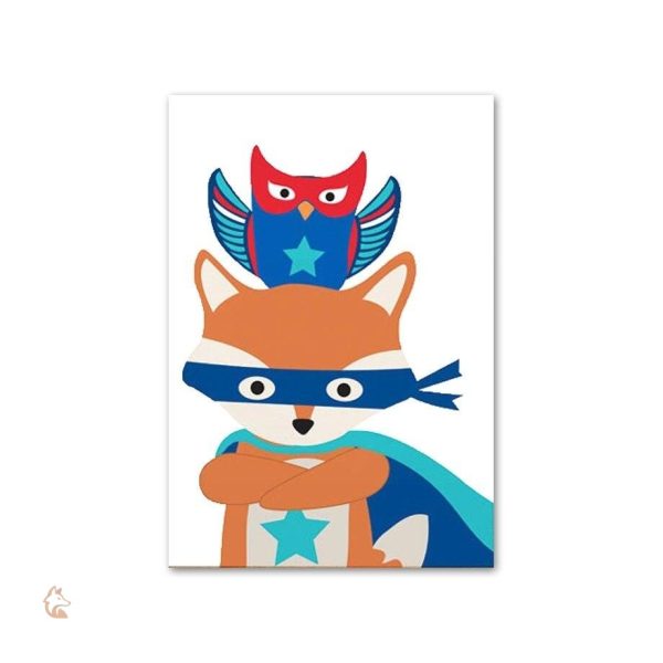 Tableau bébé renard super héros pour décoration enfantine