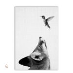 Tableau Renard Noir et Blanc avec Colibris