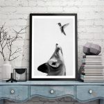 Poster artistique Renard orné de colibris élégants