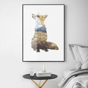 Tableau artistique renard dans un cadre naturel
