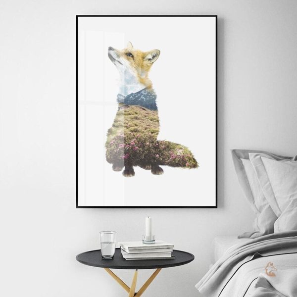 Tableau artistique renard dans un cadre naturel