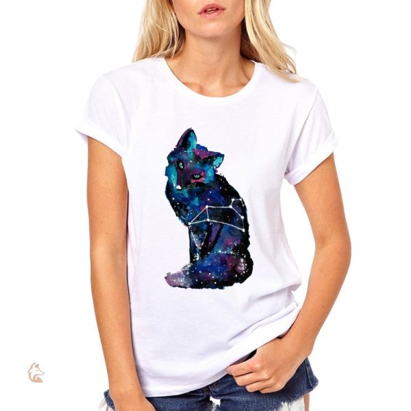 T-Shirt Renard Femme avec motif Astro Galaxie