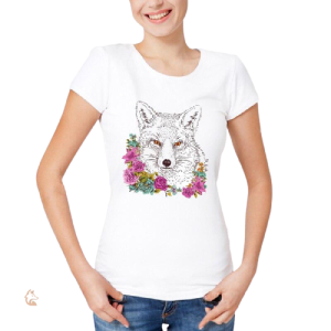 T-Shirt Femme Renard avec motifs floraux