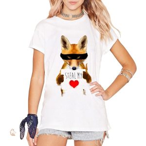 T-Shirt Femme Renard Voleur De Coeurs, design original et ludique