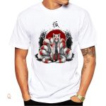 T-Shirt Kitsune avec motif de renard et soleil levant