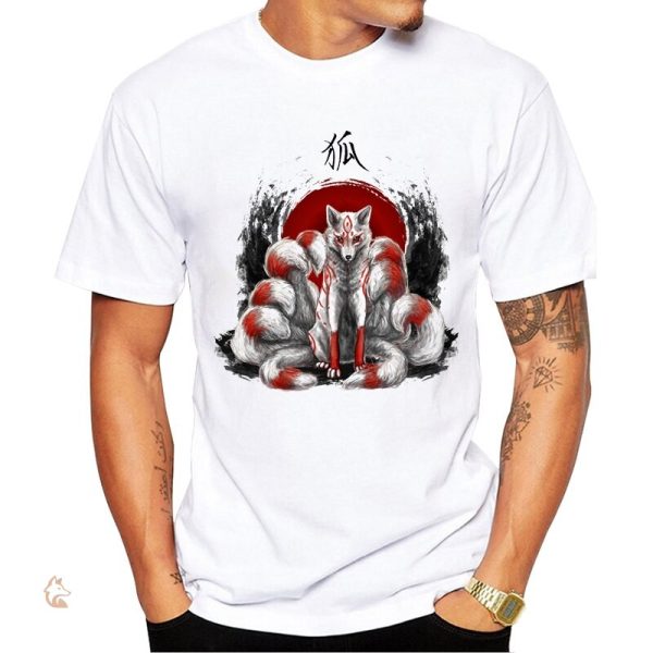 T-Shirt Kitsune avec motif de renard et soleil levant