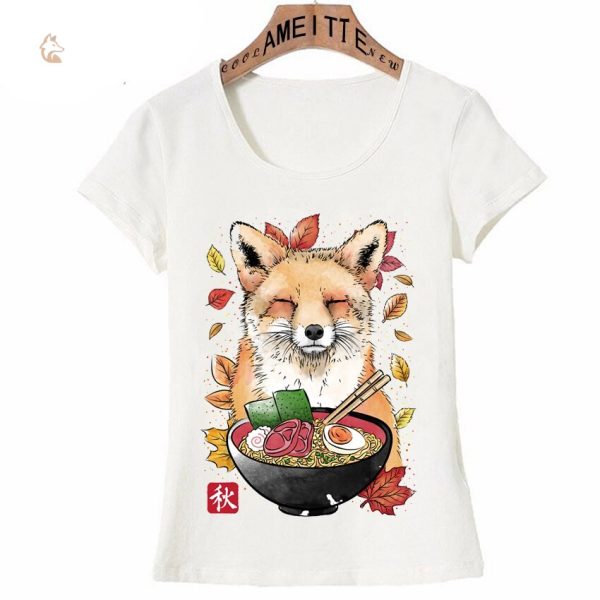 T-shirt à motif renard, parfait pour les amateurs de ramen